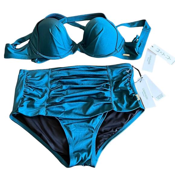 Calvin Klein Swimwear Size L 2 pc Teal Vintage Look Swimsuit NWT - Picture 1 of 8